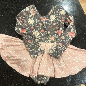 Floral Long Sleeve Dress with Pink Skirt 3T. New, washed-never worn!